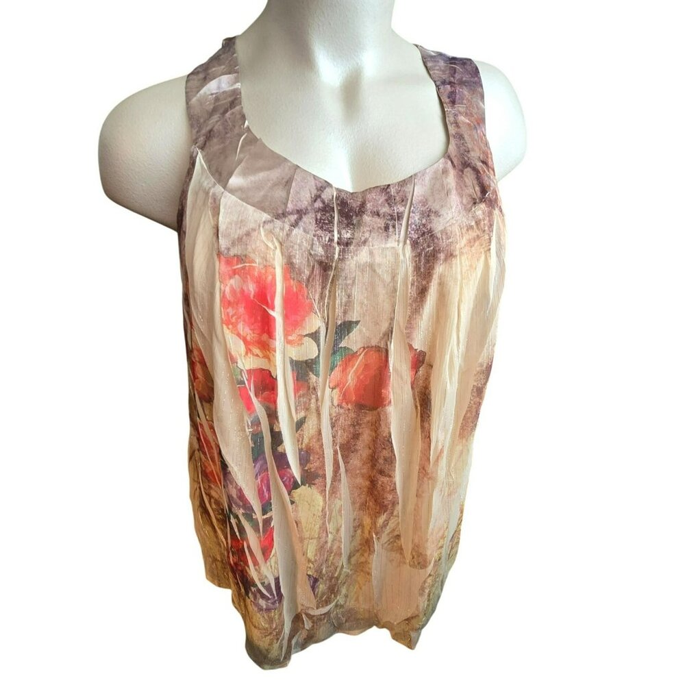 Lane Bryant Floral Sleeveless Chiffon Blouse With Pleated Design Size 26 JJ4077